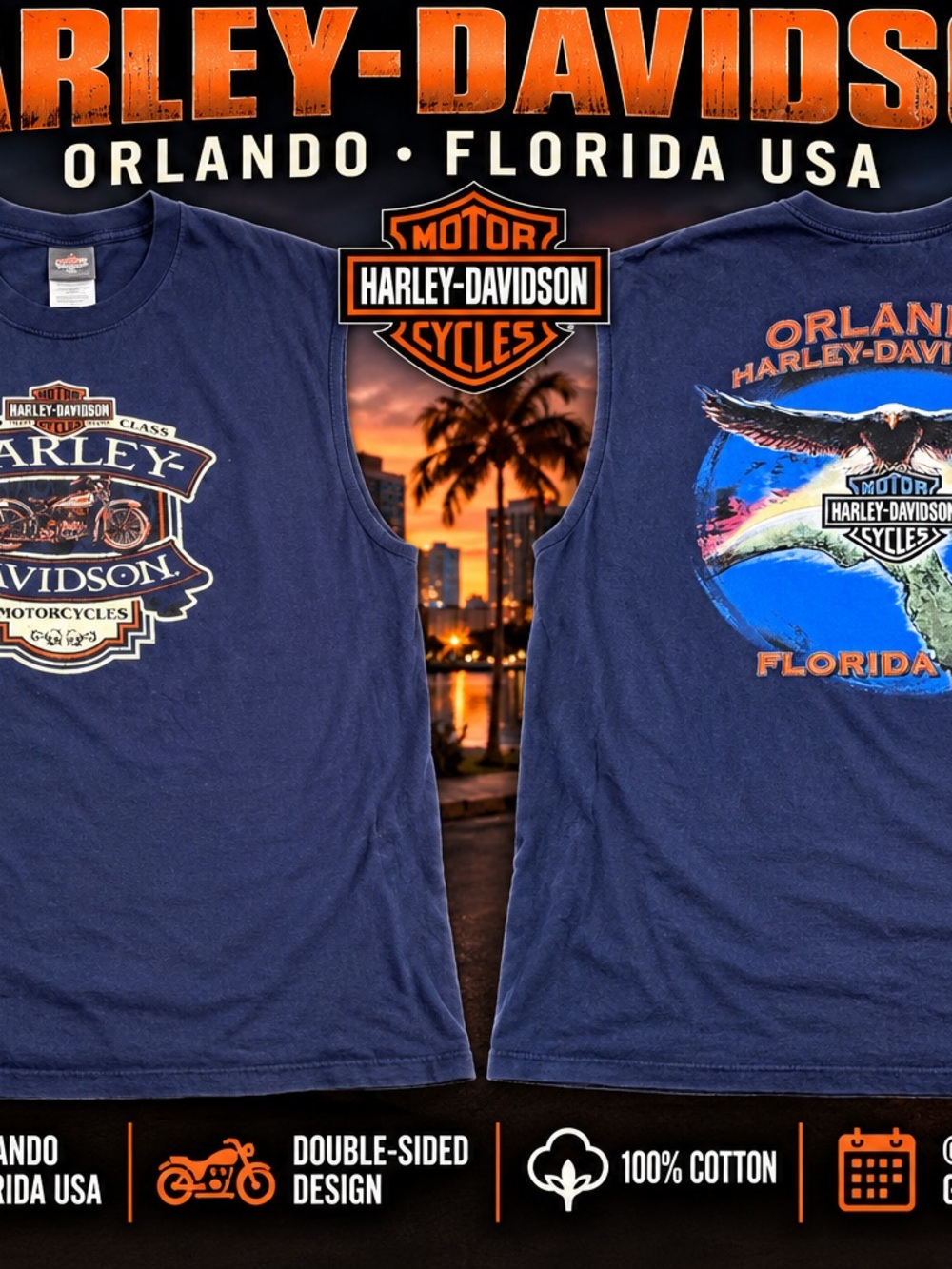 Harley Davidson Orlando Florida Tank Top 2XL Eagle Sleeveless 2012 Biker Tee